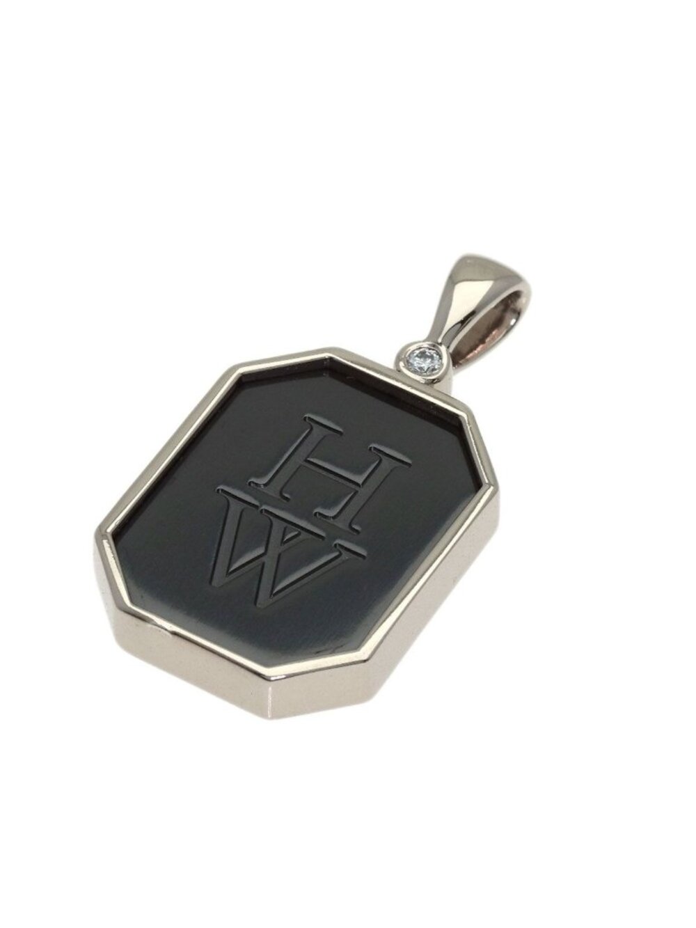 Harry Winston HW Logo Diamond Pendant 18K White Gold Therium